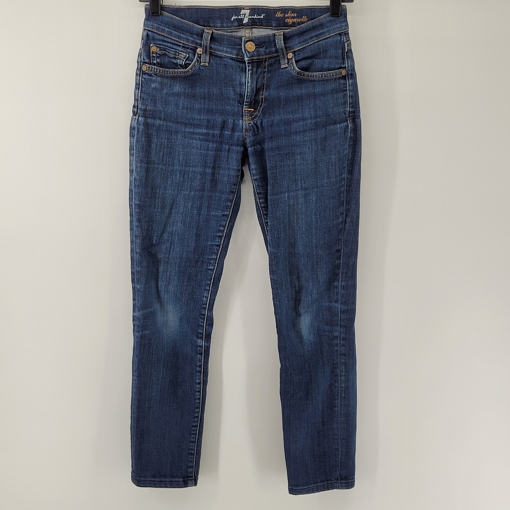 7 For All Mankind The Slim Cigarette Womens 24 Blue Jeans Denim Made‎ in USA